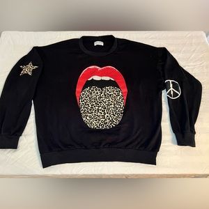 Black Lauren Moshi Leopard Tongue Sweatshirt Size S